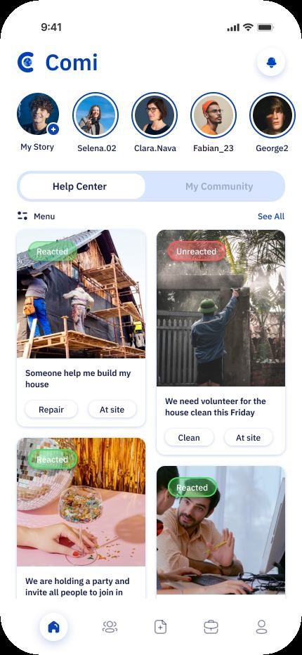 Comi community home screen